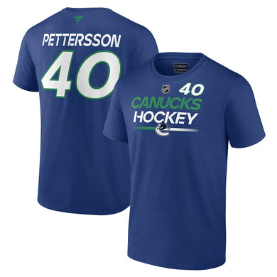 Elias Pettersson Vancouver Canucks Fanatics Branded Authentic Pro Prime Name & Number T-Shirt - Blue