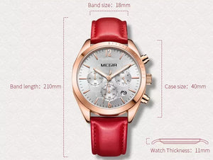 MEGIR Ladies Luxury Watch  Time Auto Date Quartz Leather Band Fashion Clock Chronograph 2115