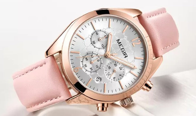 MEGIR Ladies Luxury Watch  Time Auto Date Quartz Leather Band Fashion Clock Chronograph 2115