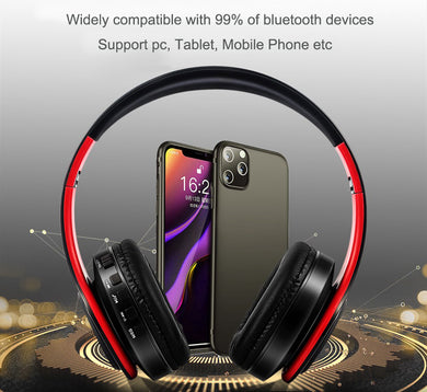 Gold Wireless Headphones Bluetooth Earphone Stereo Headset with Built-in MIC with Jack