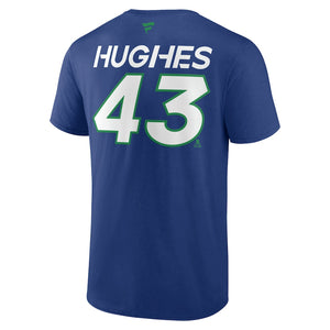 Quinn Hughes Vancouver Canucks Fanatics Branded Authentic Pro Prime Name & Number T-Shirt - Blue
