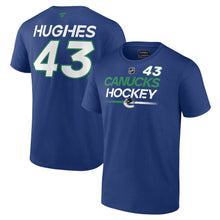 Load image into Gallery viewer, Quinn Hughes Vancouver Canucks Fanatics Branded Authentic Pro Prime Name &amp; Number T-Shirt - Blue