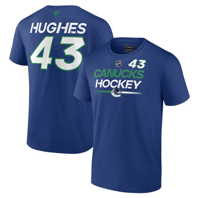 Quinn Hughes Vancouver Canucks Fanatics Branded Authentic Pro Prime Name & Number T-Shirt - Blue