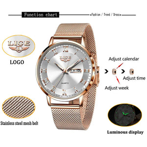 LIGE Luxury Ladies Watch Women Waterproof Rose Gold Steel Strap Wristwatch Bracelet Time Relogio Feminino 2202244597355