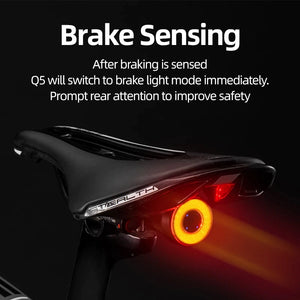 Q5 ROCKBROS Bicycle Light Rear Light Brake Sensing Bike Tail Lamp Saddle Seatpost Waterproof LED Charging Cycling Taillight