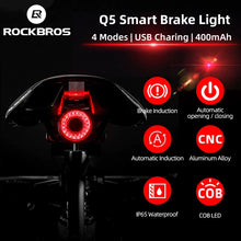 Load image into Gallery viewer, Q5 ROCKBROS Bicycle Light Rear Light Brake Sensing Bike Tail Lamp Saddle Seatpost Waterproof LED Charging Cycling Taillight