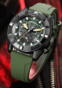 MEGIR Men's Military Sport Watch Multi-Function Chronograph Quartz Silicone Strap Waterproof Watch  2209