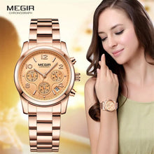 Load image into Gallery viewer, Megir Ladies Watch Quartz Watch Luxury Rose Gold Time Relogio Feminino 2057