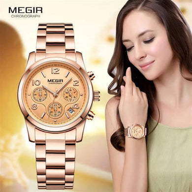 Megir Ladies Watch Quartz Watch Luxury Rose Gold Time Relogio Feminino 2057