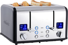 Load image into Gallery viewer, CUSIMAX Kitchen 4 Slice Toaster, Ultra-Clear LED Display &amp; Extra Wide Slots, Stainless Steel Toaster with Dual Control Panels of 6 Shade Settings, Cancel/Bagel/Defrost Function, Removable Crumb Trays, Black