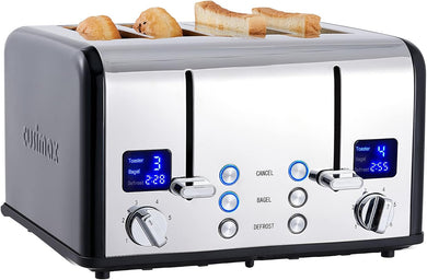 CUSIMAX Kitchen 4 Slice Toaster, Ultra-Clear LED Display & Extra Wide Slots, Stainless Steel Toaster with Dual Control Panels of 6 Shade Settings, Cancel/Bagel/Defrost Function, Removable Crumb Trays, Black