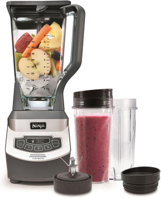 Ninja Kitchen BL660C Professional Countertop Blender With 1100-Watt Base,72Oz Total Crushing Pitcher and(2)16 Oz Cups For Frozen Drinks and Smoothies, Silver/Gray, 7.8 Pounds