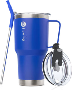 Bluwing Gift 30 oz Insulated Tumbler Cups with Handle and Straw-Stainless Steel Travel Coffee Mug