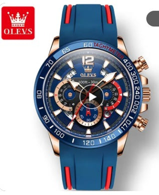 OLEVS Men's Watches, Chronograph, Silicone Strap, Multi-function, Waterproof, Luminous Dial