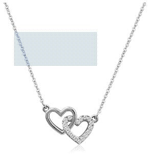 Chic Double Heart Necklace Sterling Silver Cubic Zirconia Cute Dainty Love Pendant Heart Necklace