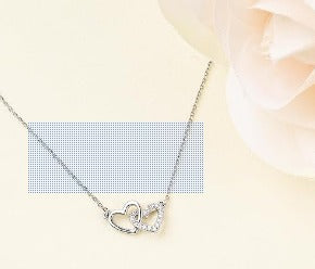 Chic Double Heart Necklace Sterling Silver Cubic Zirconia Cute Dainty Love Pendant Heart Necklace