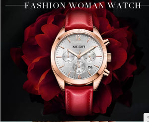 MEGIR Ladies Luxury Watch  Time Auto Date Quartz Leather Band Fashion Clock Chronograph 2115