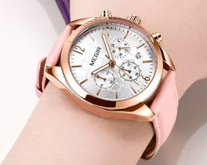 MEGIR Ladies Luxury Watch  Time Auto Date Quartz Leather Band Fashion Clock 2115