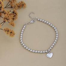 Load image into Gallery viewer, Chic Vanbelle Sterling Silver Jewelry - Rhodium Plated with 925 Stamp - Beaded Chain with Hanging Heart Charm Bracelet - Elegant Handcrafted for Women - 6.5&quot; long + 1&quot; extender