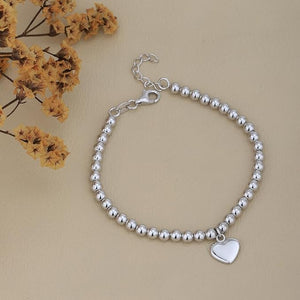 Chic Vanbelle Sterling Silver Jewelry - Rhodium Plated with 925 Stamp - Beaded Chain with Hanging Heart Charm Bracelet - Elegant Handcrafted for Women - 6.5" long + 1" extender