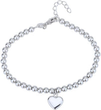 Load image into Gallery viewer, Chic Vanbelle Sterling Silver Jewelry - Rhodium Plated with 925 Stamp - Beaded Chain with Hanging Heart Charm Bracelet - Elegant Handcrafted for Women - 6.5&quot; long + 1&quot; extender