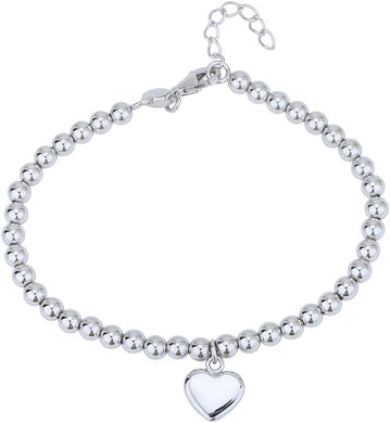 Chic Vanbelle Sterling Silver Jewelry - Rhodium Plated with 925 Stamp - Beaded Chain with Hanging Heart Charm Bracelet - Elegant Handcrafted for Women - 6.5