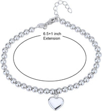 Load image into Gallery viewer, Chic Vanbelle Sterling Silver Jewelry - Rhodium Plated with 925 Stamp - Beaded Chain with Hanging Heart Charm Bracelet - Elegant Handcrafted for Women - 6.5&quot; long + 1&quot; extender