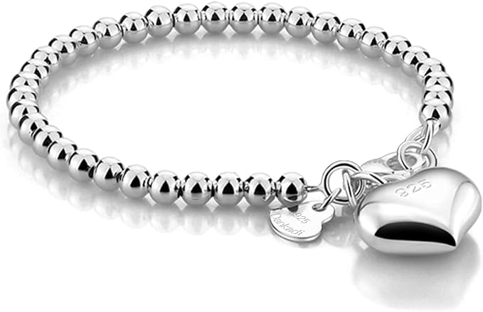 Chic 925 Sterling Silver Bracelet Minimalist 4-10mm 5-9 inches Round Bead Chain Solid Silver Bracelet Charm Jewelry