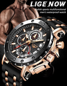 LIGE Men's Watch Chronograph Multi-Function Military Top Brand Luxury Sport Quartz Date  Chronograph Relogios Masculino