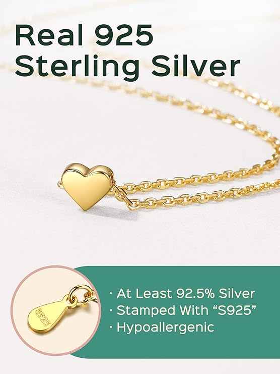 Glitter 925 Sterling Silver Dainty Small Heart Pendant Necklace