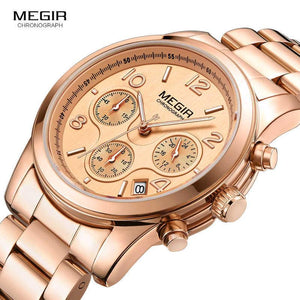 Megir Ladies Watch Quartz Watch Luxury Rose Gold Time Relogio Feminino 2057