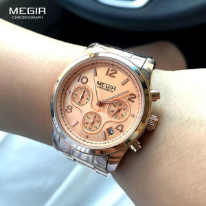 Megir Ladies Watch Quartz Watch Luxury Rose Gold Time Relogio Feminino 2057