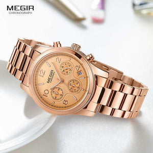 Megir Ladies Watch Quartz Watch Luxury Rose Gold Time Relogio Feminino 2057